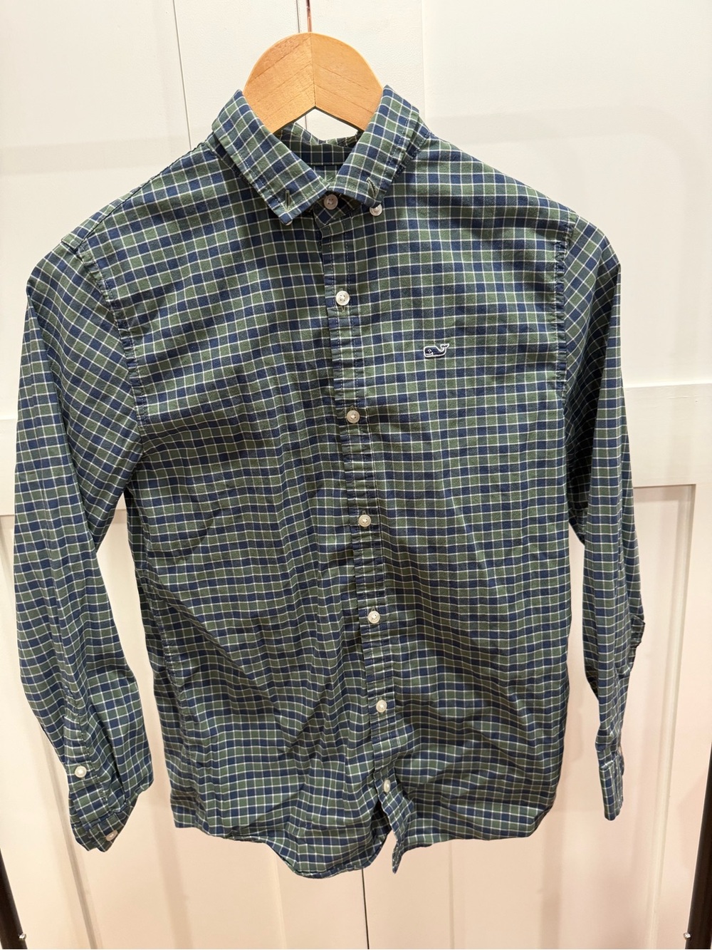Vineyard Vines Performance Green and Blue Plaid Button-Down Shirt